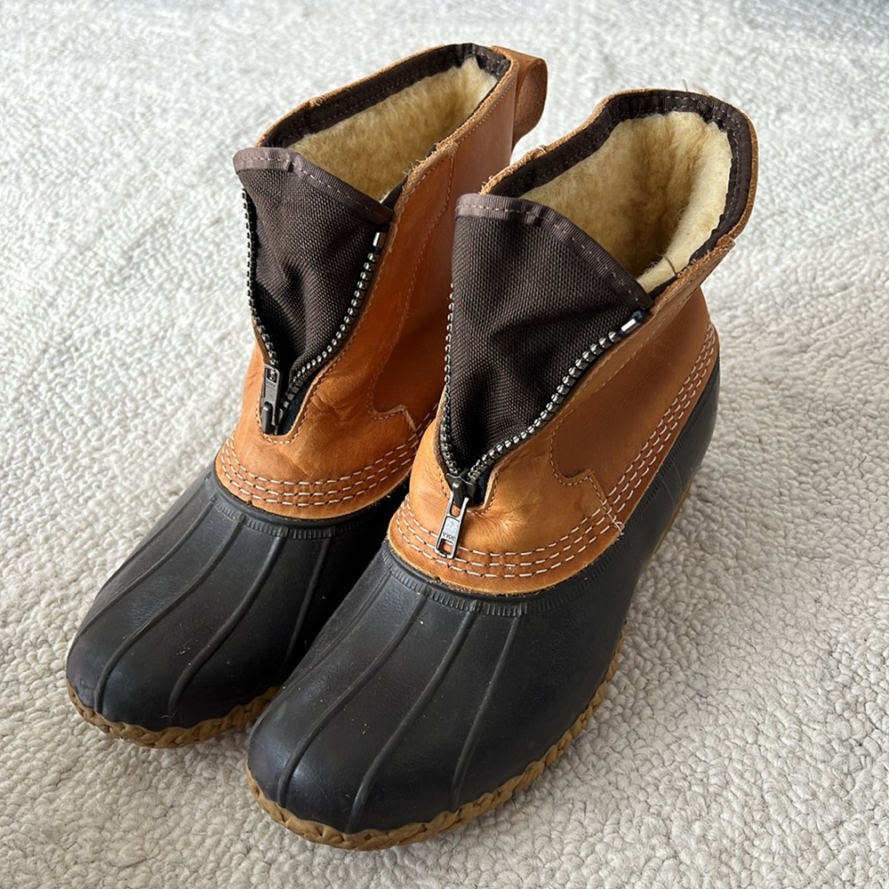 vintage LL Bean front zip shearling lined duck boots